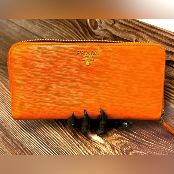 Prada Handbags - PRADA Orange Leather Continental Wallet GUC